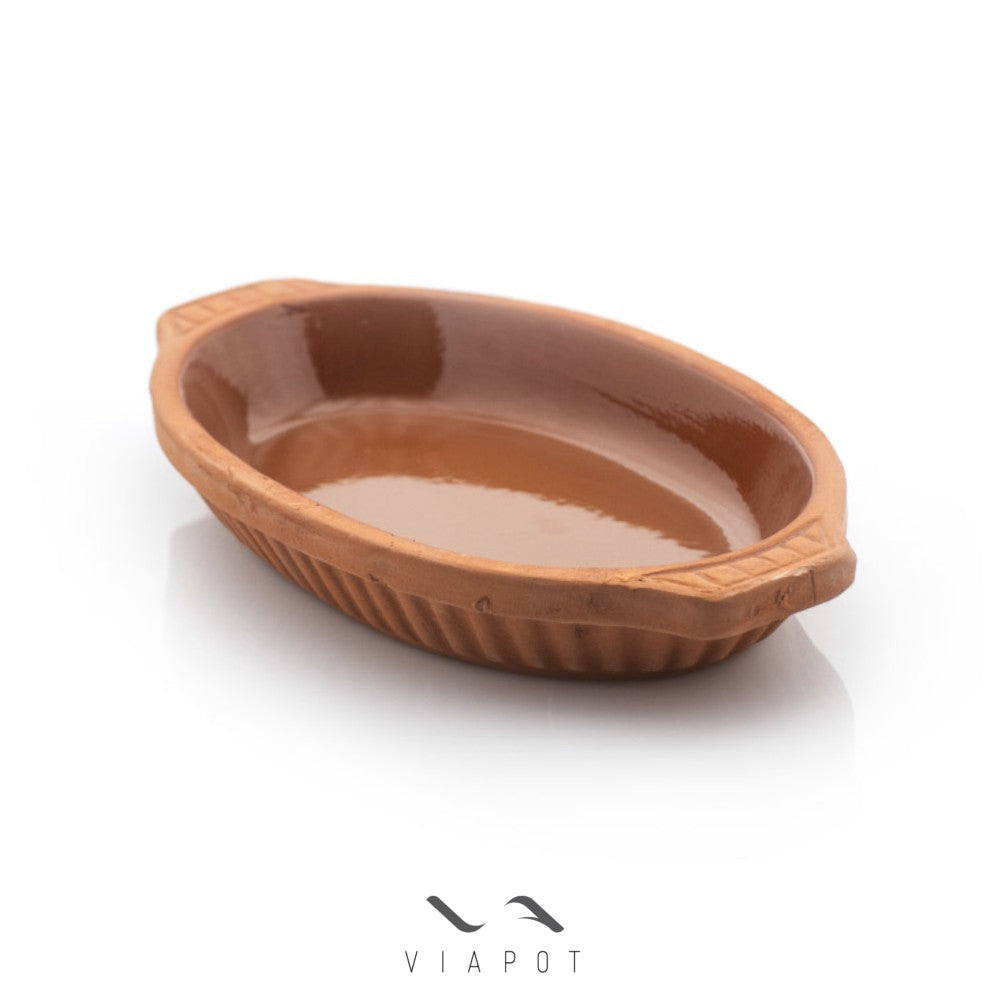 Viapot, Oval Oven Tray, 33X18X5 Cm, (Inner Brown Glazed), 1 Pcs, Shrink