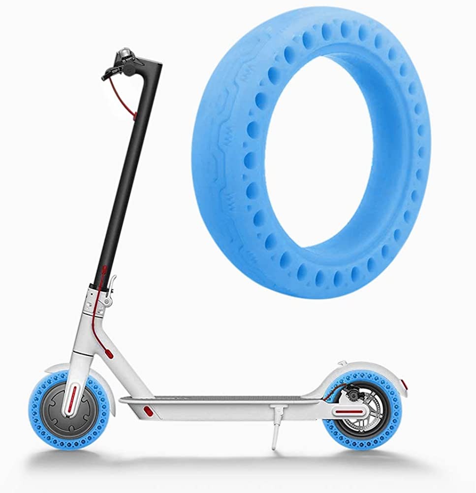 VLR, Blue Fluo Night Glow Kickscooter Tires, 8.5-Inch Honeycomb Solid Tires, Non-Slip, Wear-Resistant, Non-Inflatable