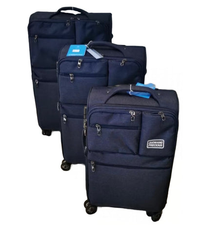 Wang, Pro Expandable Travel Bags Soft Cover 4 Wheels Luggage 3-Piece Set, Available in Different Colors