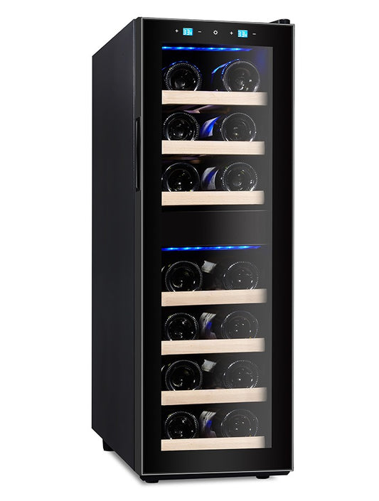 Campomatic, Wine Cooler Under Counter Full Glass Front Design Dual Zone 19 Bottles Capacity
