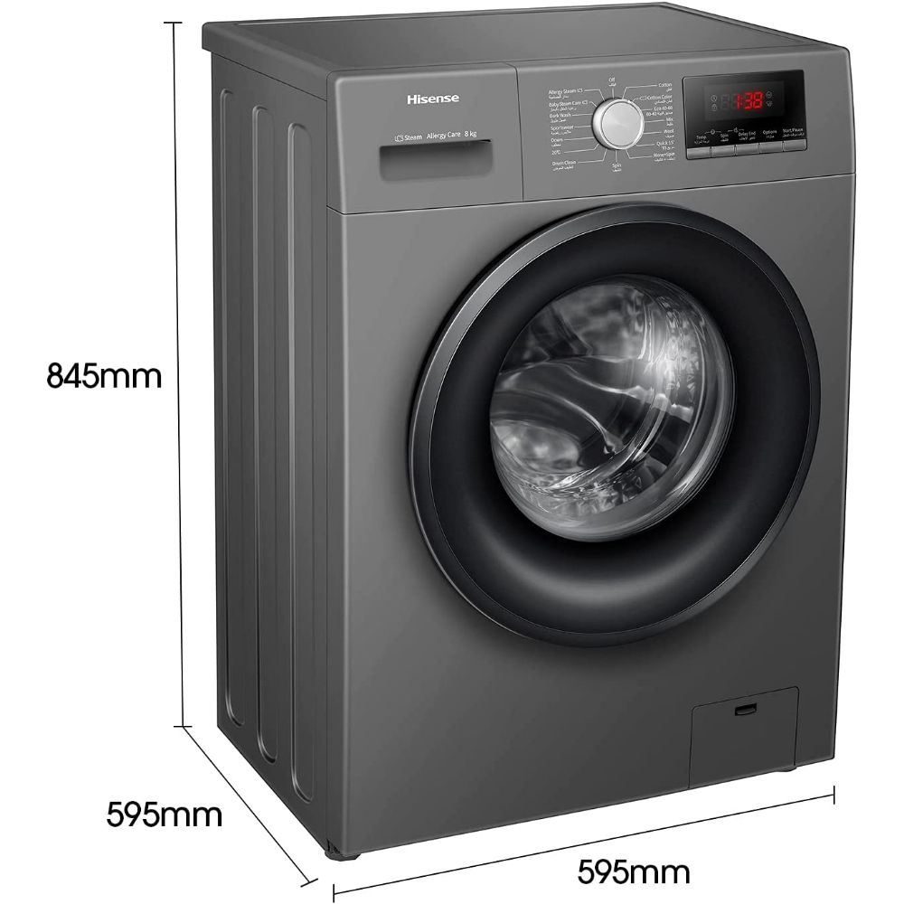 Hisense, Washer 8Kg Front Load 1200 Rpm Titanium