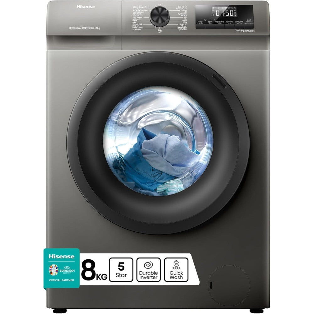 Hisense, Washer 8kg Front Load 1200 Rpm Titanium