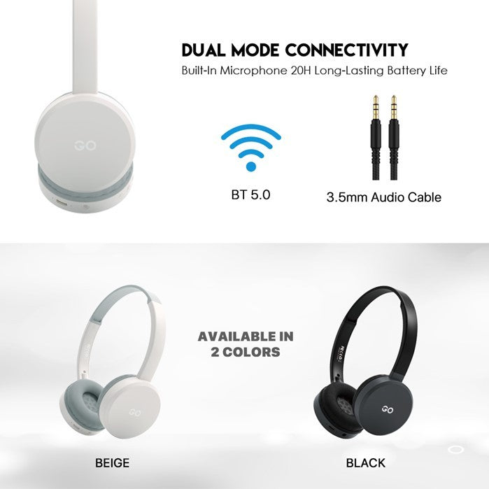 Fantech, Wh02 Go Wireless Headphones, Dual Mode Connection Bt5.0 & 3.5Mm Jack Gaming Headset (Gray), Available in Different Colors