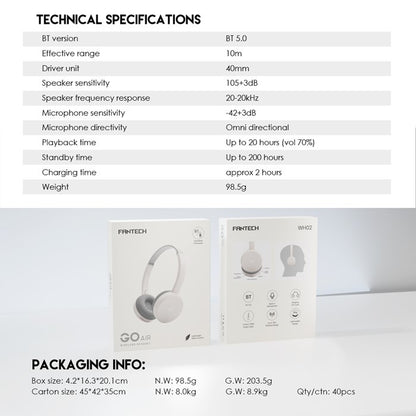 Fantech, Wh02 Go Wireless Headphones, Dual Mode Connection Bt5.0 & 3.5Mm Jack Gaming Headset (Gray), Available in Different Colors