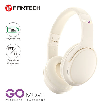 Fantech, Wh02 Go Wireless Headphones, Dual Mode Connection Bt5.0 & 3.5Mm Jack Gaming Headset (Gray), Available in Different Colors