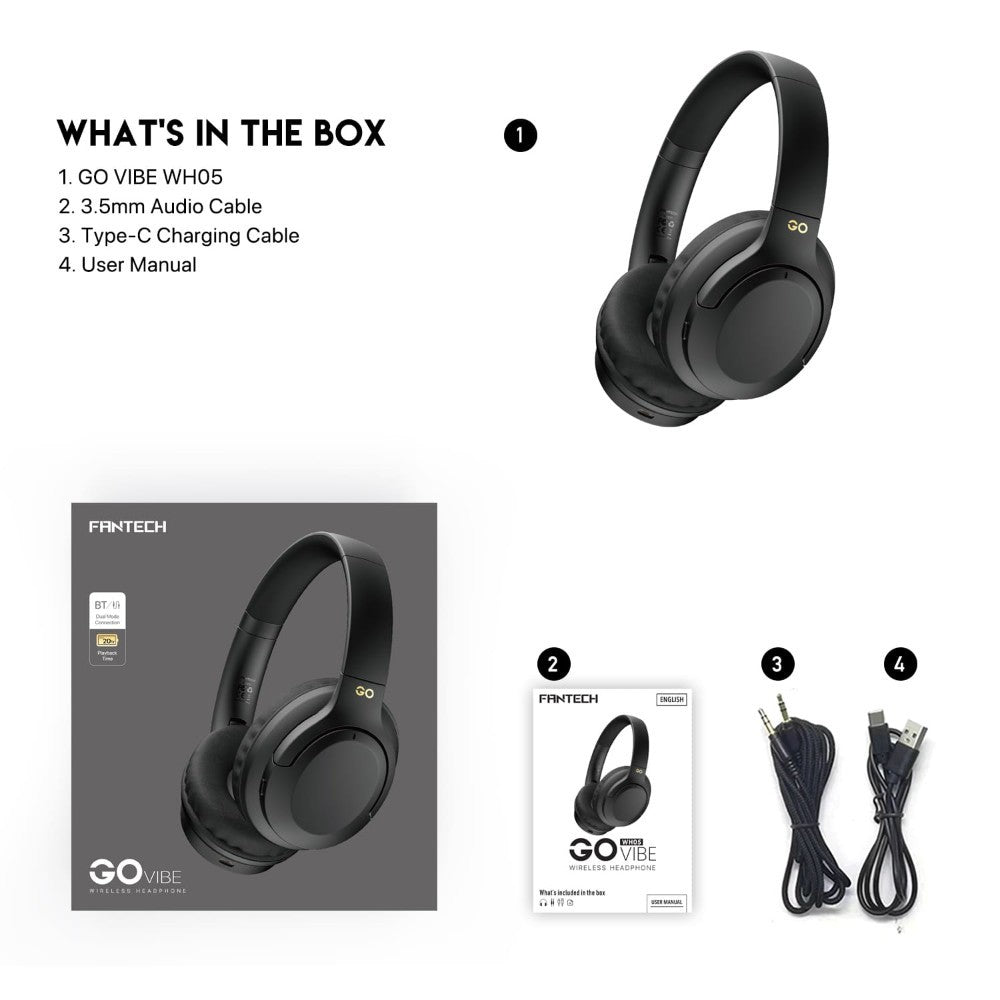 Fantech, Wh05 Go Vibe Wireless Headphones, Dual Mode Connection Bt5.3 & 3.5Mm Jack Gaming Headset, Available in Different Colors