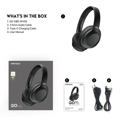 Fantech, Wh05 Go Vibe Wireless Headphones, Dual Mode Connection Bt5.3 & 3.5Mm Jack Gaming Headset, Available in Different Colors