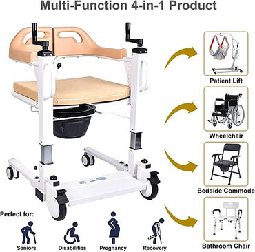 Falcon, Patient Lift Wheelchair for Home, Portable Patient Transfer Lift Aid with 180 Split Seat, Bedside Commode with Bedpan Shower Chair Transport Wheelchair Moving Machine