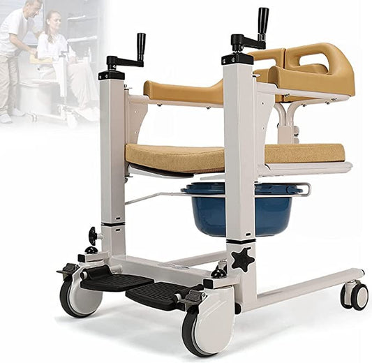 Falcon, Patient Lift Wheelchair for Home, Portable Patient Transfer Lift Aid with 180 Split Seat, Bedside Commode with Bedpan Shower Chair Transport Wheelchair Moving Machine