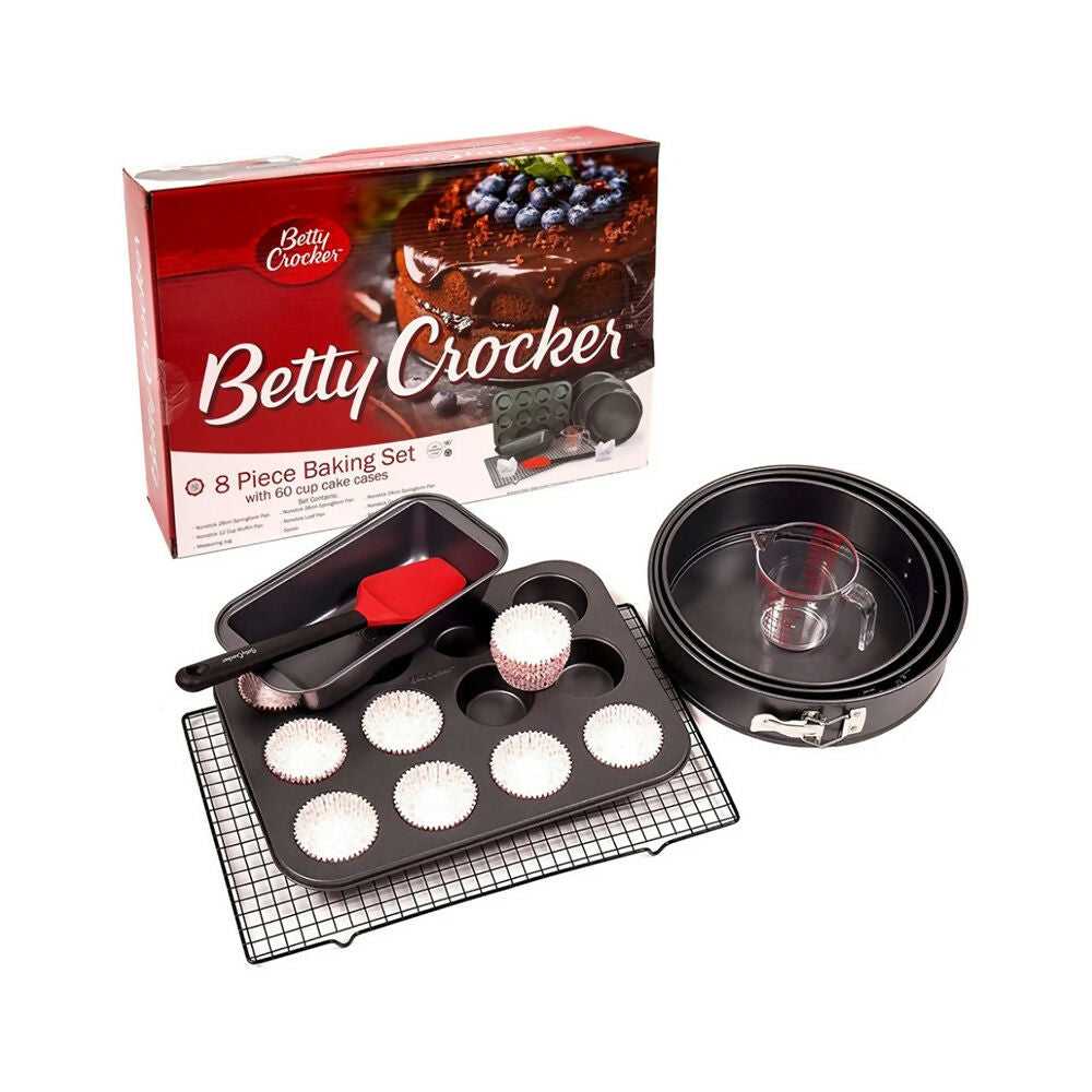 Betty Crocker Non-Stick Baking Bakeware Set Of 8 Pieces Durable Materials, Easy To Clean [Grey], BC1082