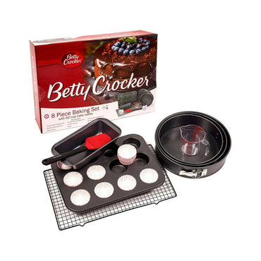 Betty Crocker Non-Stick Baking Bakeware Set Of 8 Pieces Durable Materials, Easy To Clean [Grey], BC1082
