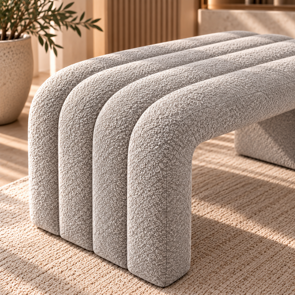 Light Grey Bouclé Sculptural Bench | BNCH764045LG