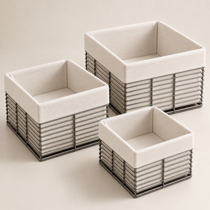 ÉLARA – 3-Piece Metal Wire Storage Basket Set | HK-T221B-S