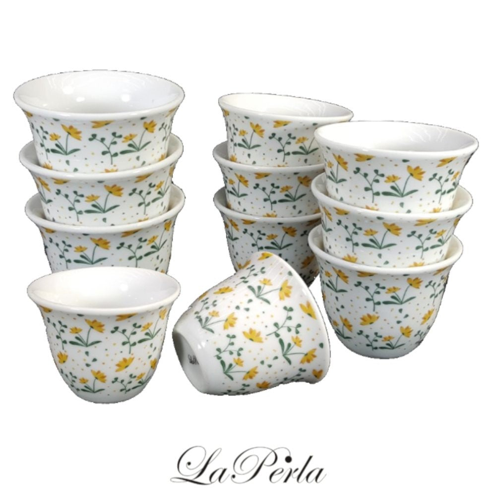 La Perla, 80cc Porcelain Cawa Cups Set Decal Wild Flowers Cawa 12PCs