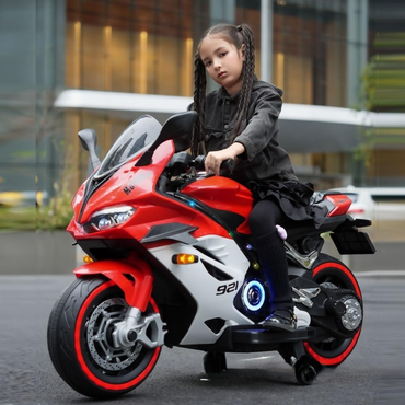 Kids Jumbo Sports Ride-On Bike – 12V Battery, Hand Accelerator, Bluetooth & LED Lights (Ages 6–12)