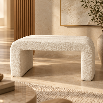 Cream Bouclé Sculptural Bench | BNCH764045W