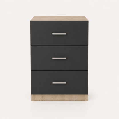 Modern 3-Drawer Storage Cabinet – Oak & Black | VO3-OB