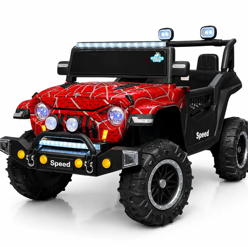Jeep Wrangler Spider Edition Kids Ride-On Car – 12V Battery, 4 Motors, LED Lights & Music