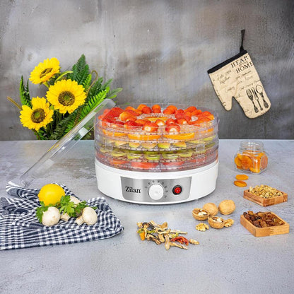 Zilan Food Dehydrator 250W, 5 Trays, Adjustable Temperature up to 70°C - White, ZLN2037